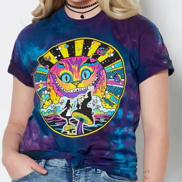 Liquid Blue Cheshire Cat Alice In Wonderland Tie Dye Shirt Medium - Picture 9 of 9